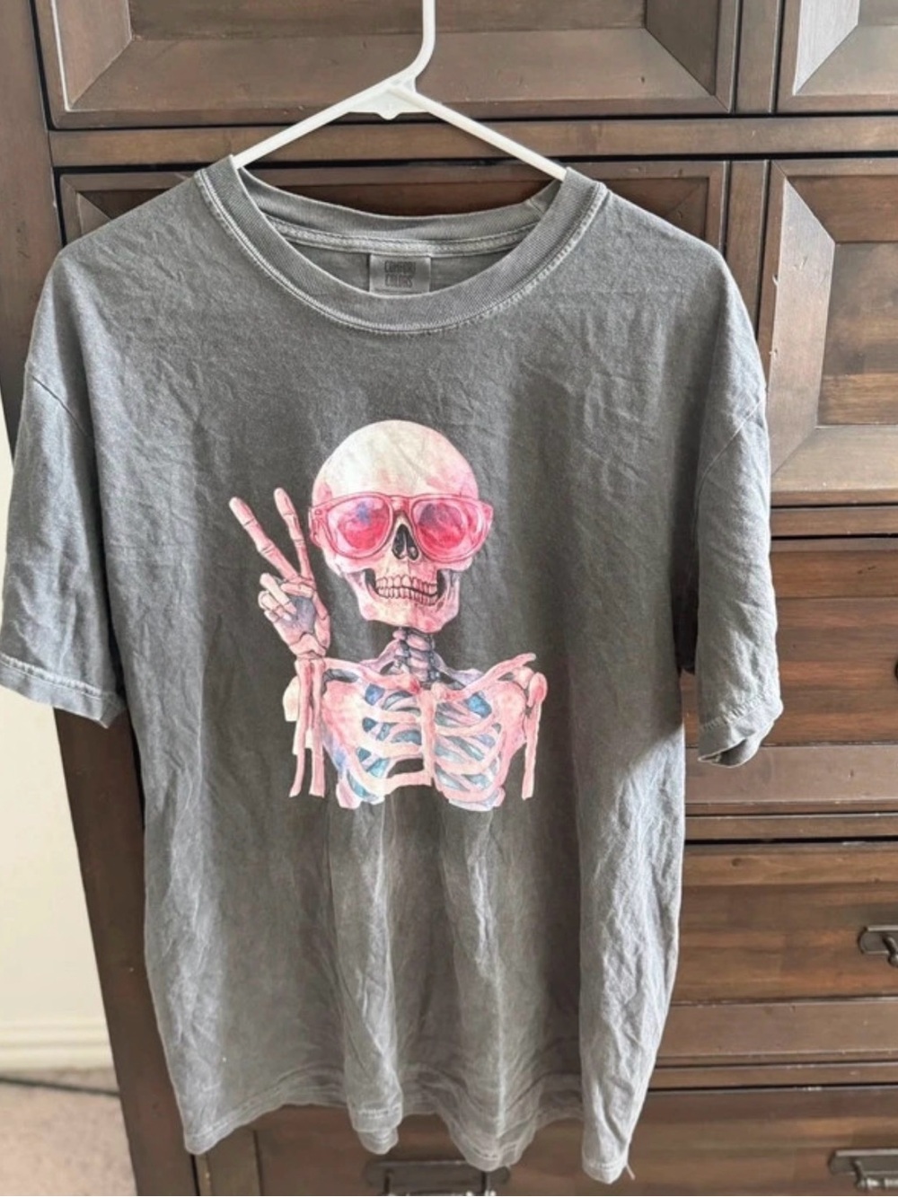 Comfort Colors Gray Tee with Pink Skeleton Graphic
